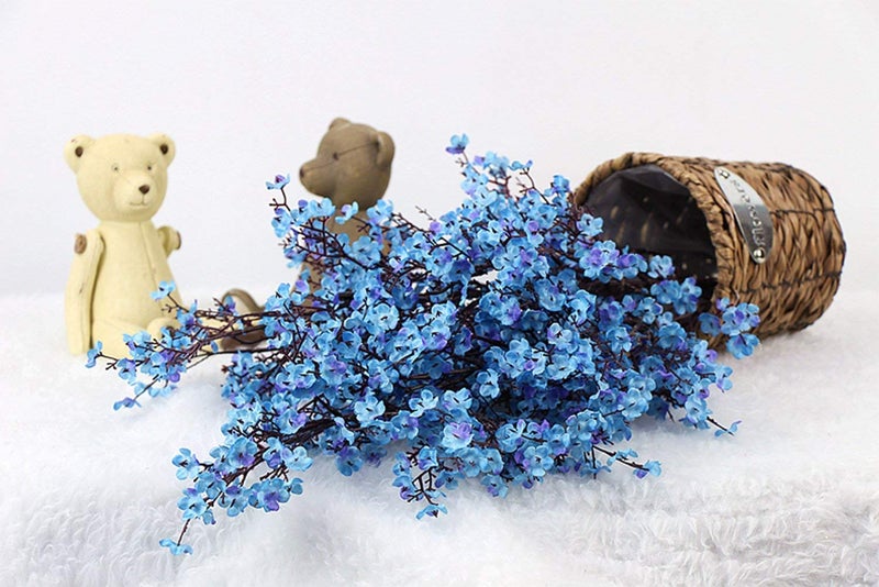 JAKY Global JAKY-Global Babys Breath Fabric Cloth Artificial Flowers 6 Bundle European Fake Silk Plants Decor Wedding Party Decoration Bouquets Real Touch DIY Home Garden(Blue) - Image 4